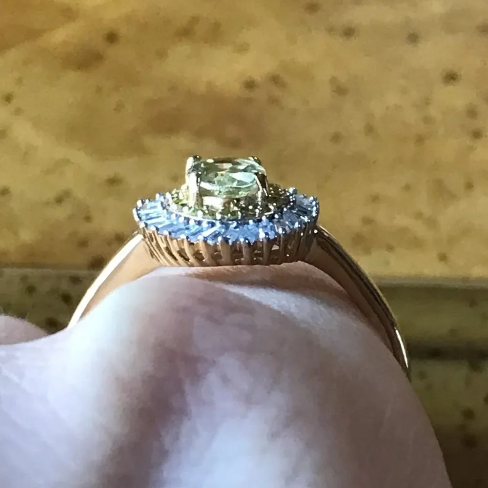 Natural Diamond Golden Apatite Sterling Silver Halo Ring Size 10